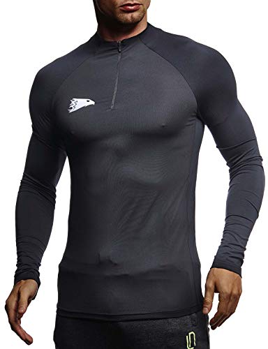 Leif Nelson Gym Herren Fitness T-Shirt für Sport Fitness Freizeit Slim Fit Männer Bodybuilder Trainingsshirt Kurzarm Sportshirt Bekleidung für Bodybuilding Training LN6319 Schwarz-Silber X-Large von Leif Nelson