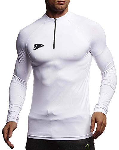 Leif Nelson Gym Herren Fitness T-Shirt für Sport Fitness Freizeit Slim Fit Männer Bodybuilder Trainingsshirt Kurzarm Sportshirt Bekleidung für Bodybuilding Training LN6319 Weiss-Schwarz Large von Leif Nelson