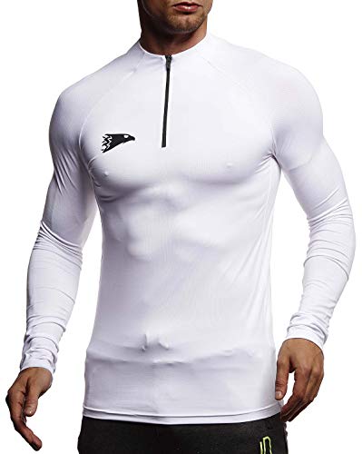 Leif Nelson Gym Herren Fitness T-Shirt für Sport Fitness Freizeit Slim Fit Männer Bodybuilder Trainingsshirt Kurzarm Sportshirt Bekleidung für Bodybuilding Training LN6319 Weiss-Schwarz Large von Leif Nelson