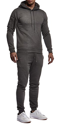 Leif Nelson Gym Herren Freizeitanzug Jogginganzug Männer Lange Trainingsanzug - Jumpsuit Sportanzug Fitness Training Freizeit Kapuzenjacke Hoodie Jogginghose LN8021 Anthrazit Medium von Leif Nelson