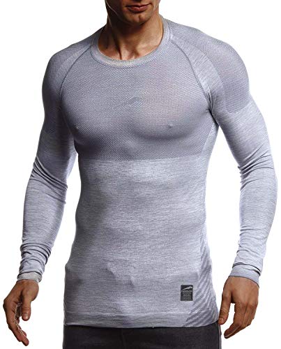 Leif Nelson Gym Herren Seamless Fitness Langarm-Shirt Funktionsshirt Slim Fit Männer Bodybuilder Trainingsshirt Sportshirt - Bekleidung für Bodybuilding Training LN8309 Grau-Reflekt XX-Large von Leif Nelson