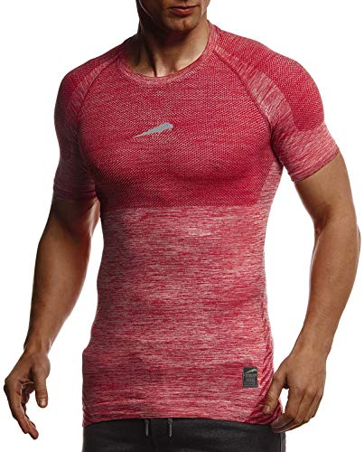 Leif Nelson Gym Herren Seamless Fitness T-Shirt Funktionsshirt Slim Fit Männer Bodybuilder Trainingsshirt kurzarm Sportshirt - Bekleidung für Bodybuilding Training LN8307 Rot-Reflekt Small von Leif Nelson