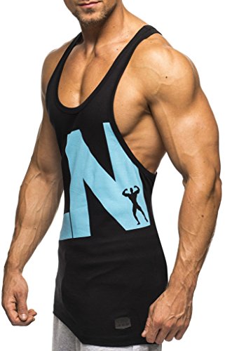 Leif Nelson Gym Herren Stringer T-Shirt für Sport Fitness ohne Ärmel Männer Bodybuilder Trainingsshirt Top ärmellos Sportshirt - Bekleidung für Bodybuilding Training LN20150496 Schwarz-Blau XX-Large von Leif Nelson