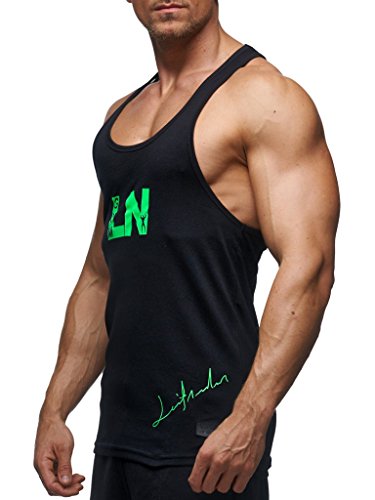 Leif Nelson Gym Herren Stringer T-Shirt für Sport Fitness ohne Ärmel Männer Bodybuilder Trainingsshirt Top ärmellos Sportshirt - Bekleidung für Bodybuilding Training LN6205N Schwarz-Gruen XX-Large von Leif Nelson