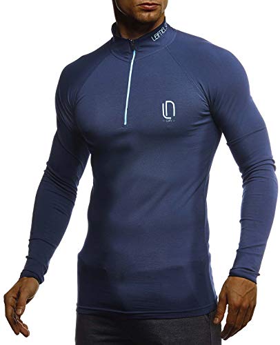 Leif Nelson Gym Jungen Fitness Shirt Trainingsshirt Slim Fit | Moderner Männer Bodybuilder Sportshirt Langarm | Jungen Sport T-Shirt Bekleidung für Bodybuilding Training | LN8282 D.Blau-Türkis Large von Leif Nelson