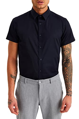 Leif Nelson Hemd Herren für Freizeit | Slim Fit Kurzarm Hemd Herren Stehkragen & Trachtenhemd Herren | Freizeithemden für Herren | Herren Hemd Kurzarm | Hemden Shirt für Herren-Männer| LN-3432 von Leif Nelson