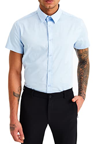 Leif Nelson Hemd Herren für Freizeit | Slim Fit Kurzarm Hemd Herren Stehkragen & Trachtenhemd Herren | Freizeithemden für Herren | Herren Hemd Kurzarm | Hemden Shirt für Herren-Männer| LN-3432 von Leif Nelson