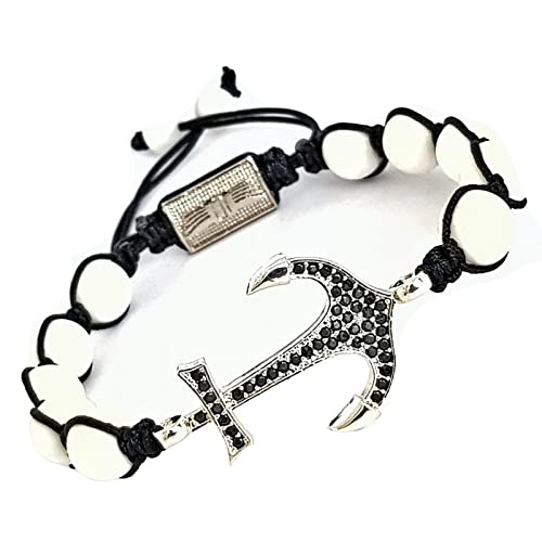 Leif Nelson Herren Armband Heilsteine Perlmutt Chakra echte Steine Anker Zirkonia Perlen Männer Natursteinen Damen Perlenarmband Jungen Handmade LN-CS Weiss von Leif Nelson