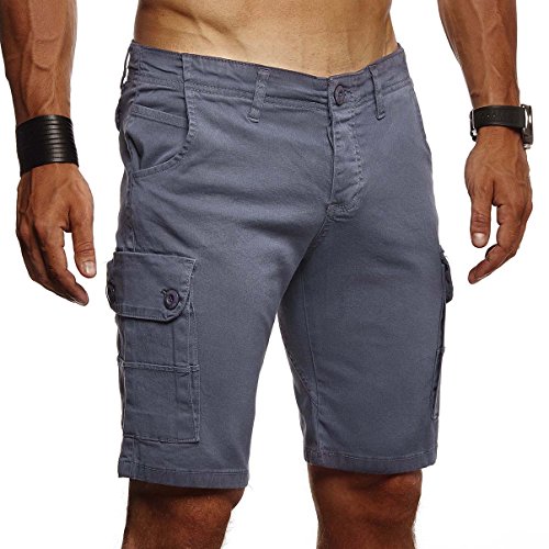 Leif Nelson Herren Cargo Hose Shorts Sommer Kurze Hose Chino Bermuda Stretch Slim Fit LN1345; W30; Anthrazit von Leif Nelson