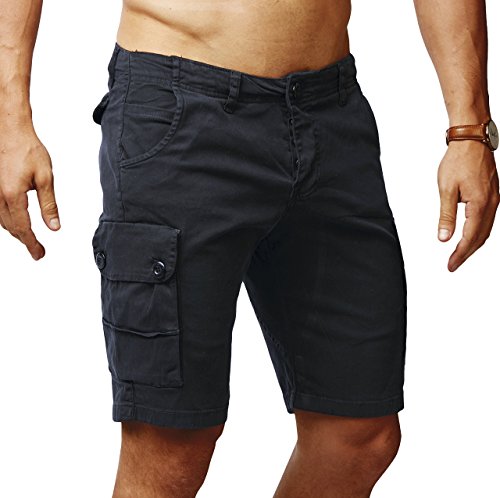 Leif Nelson Herren Cargo Hose Shorts Sommer Kurze Hose Chino Bermuda Stretch Slim Fit LN1345; W30; Schwarz von Leif Nelson