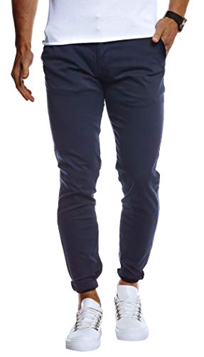 Leif Nelson Herren Chino Hose Stretch Chinohose Slim Fit Schwarze Basic Hose für Männer Sommer Freizeithose LN1002 Blau W38L32 von Leif Nelson