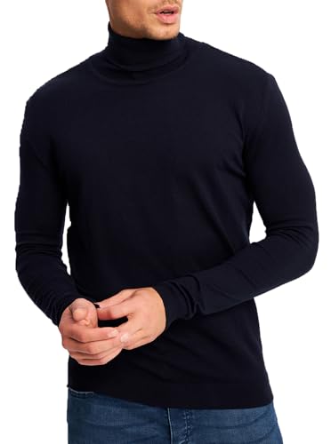 Leif Nelson Herren Feinstrick Rollkragenpullover – Leichter Strickpullover mit Rollkragen – Eleganter Pullover für Herbst und Winter – Männer Sweater für Freizeit und Business Blau XX-Large von Leif Nelson