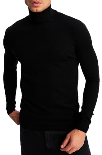 Leif Nelson Herren Feinstrick Rollkragenpullover – Leichter Strickpullover mit Rollkragen – Eleganter Pullover für Herbst und Winter – Männer Sweater für Freizeit und Business Schwarz Medium von Leif Nelson