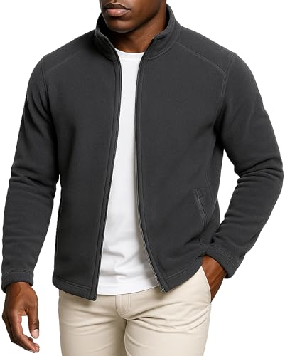 Leif Nelson Herren Fleecejacke, Leicht, Anti-Pilling, Outdoor Übergangsjacke mit Reißverschluss-Taschen, Jacke für Freizeit & Sport, Anthrazit Größe L von Leif Nelson