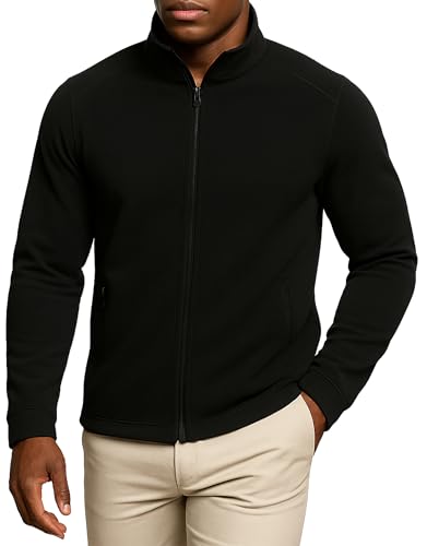 Leif Nelson Herren Fleecejacke, Leicht, Anti-Pilling, Outdoor Übergangsjacke mit Reißverschluss-Taschen, Jacke für Freizeit & Sport, Schwarz Größe XL von Leif Nelson