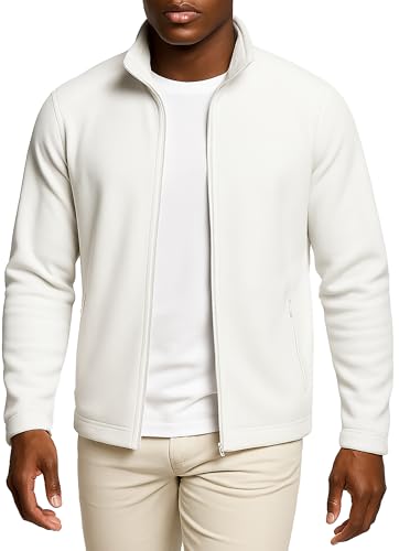 Leif Nelson Herren Fleecejacke, Leicht, Anti-Pilling, Outdoor Übergangsjacke mit Reißverschluss-Taschen, Jacke für Freizeit & Sport, Weiß Größe L von Leif Nelson
