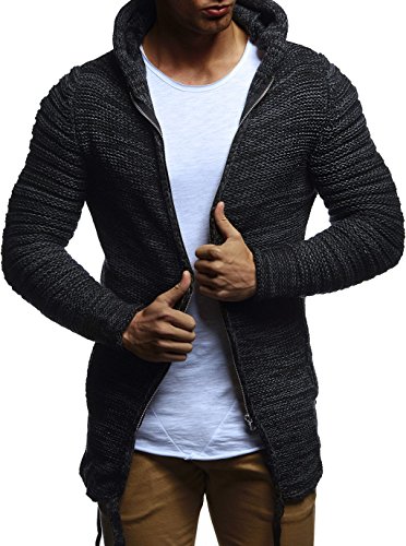 Leif Nelson Herren Grobstrick Kapuzenjacke – Stylische Strickjacke mit Reißverschluss, Warm und Bequem für Herbst & Winter - Strick Hoodie für Männer Schwarz Medium von Leif Nelson
