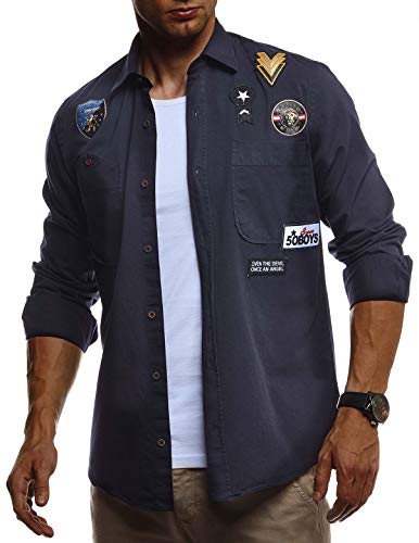 Leif Nelson Herren Hemd Freizeithemd T-Shirt Langarm 100% Baumwolle Männer Langarmshirt Oversize Jeanshemd Jungen Basic Shirt Kurzarmshirt Jeansjacke Sommerhemd LN3845 Blau Medium von Leif Nelson
