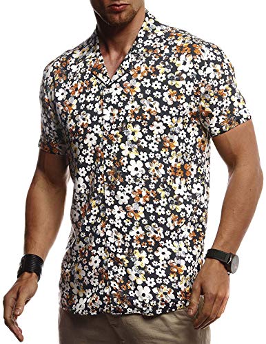 Leif Nelson Herren Hemd Kurzarm Oversize Kentkragen Stylisches Männer Hawaiihemd Stretch Kurzarmhemd Jungen Basic Shirt Freizeit Urlaub Sommerhemd Freizeithemd LN3690 Schwarz Medium von Leif Nelson