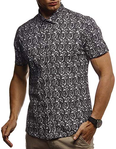 Leif Nelson Herren Hemd Kurzarm Slim Fit T-Shirt Kentkragen Stylisches Männer Freizeithemd Stretch Kurzarmhemd Jungen Basic Shirt Freizeit Sweater Sommerhemd LN3755 Schwarz Small von Leif Nelson