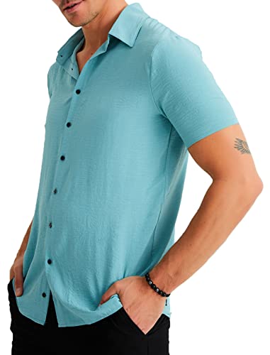 Leif Nelson Herren Hemd Kurzarm Sommer Freizeithemd Leinen Hemd Optik T-Shirt Männer Leinenhemd Kurzarmhemd Jungen Basic Shirt Freizeit Sweater Sommerhemd LN3861 Mint Größe M von Leif Nelson