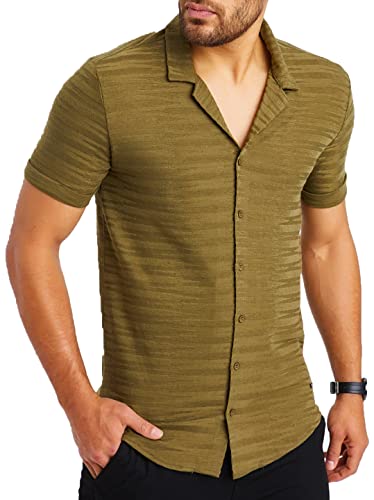 Leif Nelson Herren Hemd Kurzarm Sommer T-Shirt Strandhemd Männer Freizeithemd Kurzarmhemd Jungen Sommerhemd Basic Shirt Freizeit Sweater LN55250 Khaki Größe M von Leif Nelson