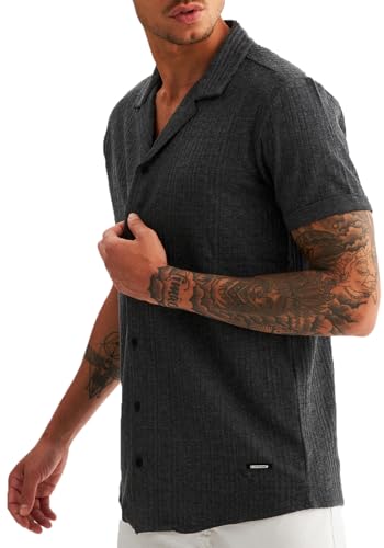 Leif Nelson Herren Hemd Kurzarm Sommer T-Shirt Strandhemd Männer Freizeithemd Kurzarmhemd Jungen Sommerhemd Basic Shirt Freizeit Sweater LN55675 Anthrazit Größe L von Leif Nelson