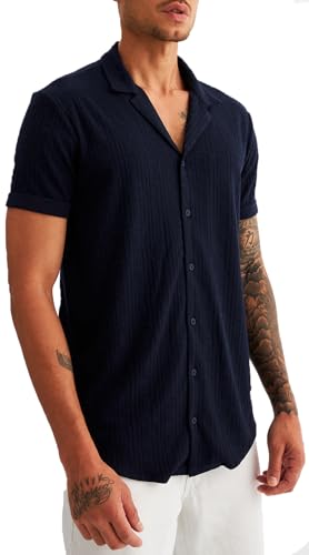 Leif Nelson Herren Hemd Kurzarm Sommer T-Shirt Strandhemd Männer Freizeithemd Kurzarmhemd Jungen Sommerhemd Basic Shirt Freizeit Sweater LN55675 Blau Größe S von Leif Nelson