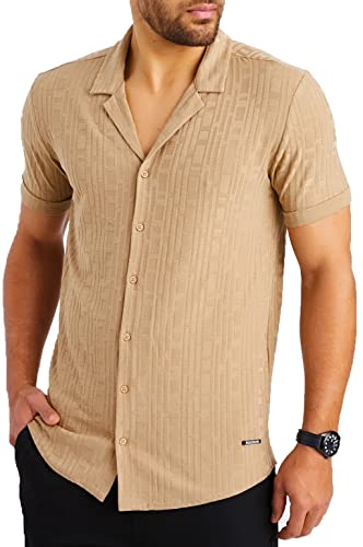 Leif Nelson Herren Hemd Kurzarm Sommer T-Shirt Strandhemd Männer Freizeithemd Kurzarmhemd Jungen Sommerhemd Basic Shirt Freizeit Sweater LN55675 Braun Größe L von Leif Nelson