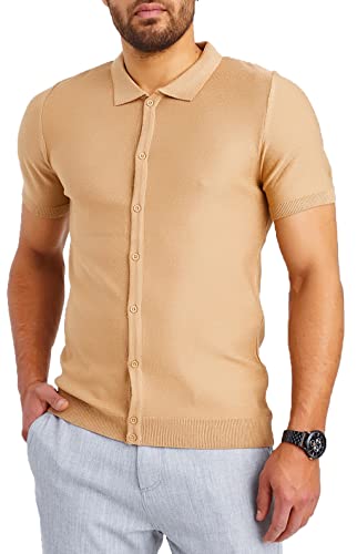 Leif Nelson Herren Hemd Kurzarm Sommer T-Shirt Strandhemd Männer Freizeithemd Kurzarmhemd Jungen Sommerhemd Basic Shirt Freizeit Sweater LN7675 Braun Größe L von Leif Nelson