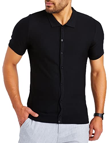 Leif Nelson Herren Hemd Kurzarm Sommer T-Shirt Strandhemd Männer Freizeithemd Kurzarmhemd Jungen Sommerhemd Basic Shirt Freizeit Sweater LN7675 Schwarz Größe XXL von Leif Nelson