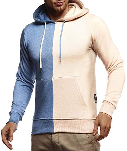 Leif Nelson Herren Hoodie Pullover für Männer mit Kapuze Pulli Kapuzenpullover Slim Fit Longsleeve Sweatshirt Langarm LN8337 L Beige-Indigo von Leif Nelson