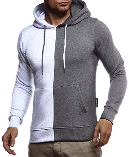 Leif Nelson Herren Hoodie Pullover für Männer mit Kapuze Pulli Kapuzenpullover Slim Fit Longsleeve Sweatshirt Langarm LN8337 M Anthrazit-Grau von Leif Nelson