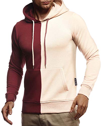 Leif Nelson Herren Hoodie Pullover für Männer mit Kapuze Pulli Kapuzenpullover Slim Fit Longsleeve Sweatshirt Langarm LN8337 M Beige-Bordeaux von Leif Nelson