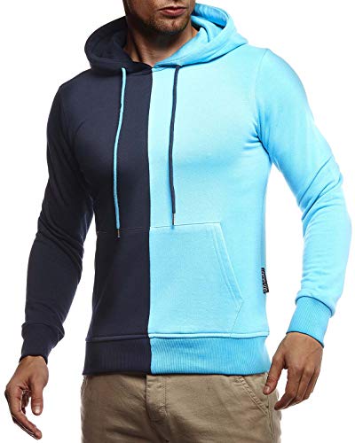 Leif Nelson Herren Hoodie Pullover für Männer mit Kapuze Pulli Kapuzenpullover Slim Fit Longsleeve Sweatshirt Langarm LN8337 XL Türkis-D. Blau von Leif Nelson