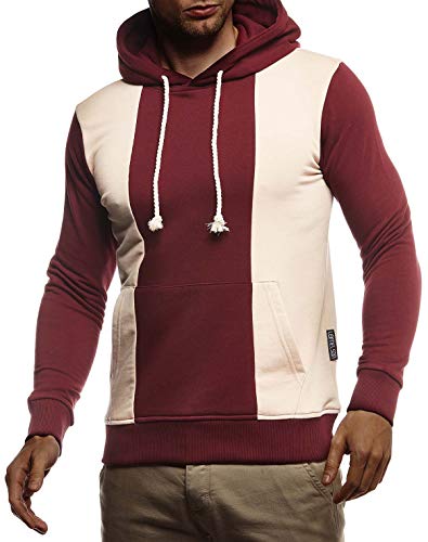 Leif Nelson Herren Hoodie Pullover für Männer mit Kapuze Pulli Kapuzenpullover Slim Fit Longsleeve Sweatshirt Langarm LN8338 L Bordeaux-Beige von Leif Nelson