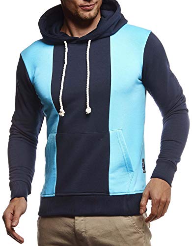 Leif Nelson Herren Hoodie Pullover für Männer mit Kapuze Pulli Kapuzenpullover Slim Fit Longsleeve Sweatshirt Langarm LN8338 L D. Blau-Türkis von Leif Nelson