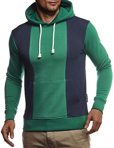 Leif Nelson Herren Hoodie Pullover für Männer mit Kapuze Pulli Kapuzenpullover Slim Fit Longsleeve Sweatshirt Langarm LN8338 L Grün-D.Blau von Leif Nelson