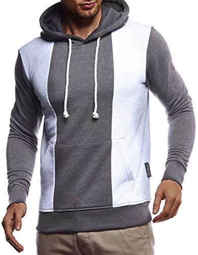 Leif Nelson Herren Hoodie Pullover für Männer mit Kapuze Pulli Kapuzenpullover Slim Fit Longsleeve Sweatshirt Langarm LN8338 S Anthrazit-Grau von Leif Nelson