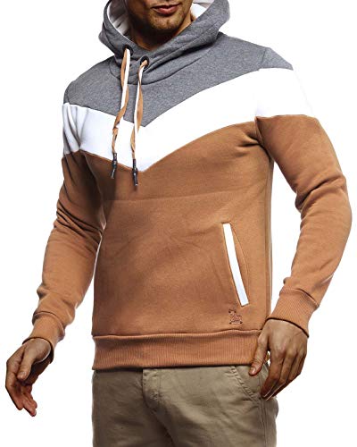 Leif Nelson Herren Hoodie Pullover mit Kapuze Kapuzenpullover für Männer Pulli Longsleeve Sweatshirt Langarm Slim Fit LN8295 Größe L Camel von Leif Nelson