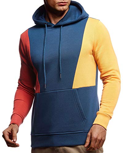 Leif Nelson Herren Hoodie Pullover mit Kapuze Kapuzenpullover für Männer Pulli Longsleeve Sweatshirt Langarm Slim Fit LN8348; Größe L, Indigo von Leif Nelson