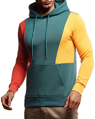 Leif Nelson Herren Hoodie Pullover mit Kapuze Kapuzenpullover für Männer Pulli Longsleeve Sweatshirt Langarm Slim Fit LN8348; Größe M, Olive von Leif Nelson