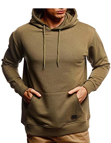 Leif Nelson Herren Hoodie Pullover mit Kapuze Oversize Kapuzenpullover für Männer Pulli Longsleeve Sweatshirt Kaputze Langarm LN8351 Größe L Khaki von Leif Nelson