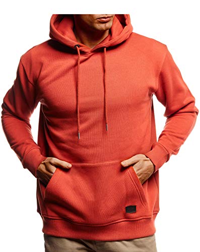 Leif Nelson Herren Hoodie Pullover mit Kapuze Oversize Kapuzenpullover für Männer Pulli Longsleeve Sweatshirt Kaputze Langarm LN8351 Größe L Korallenrot von Leif Nelson