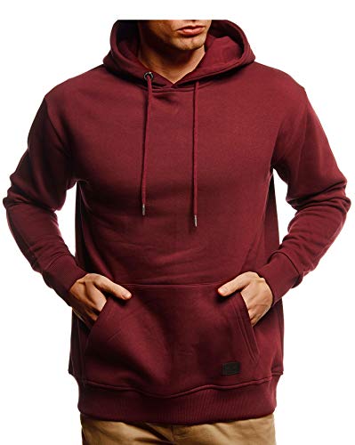 Leif Nelson Herren Hoodie Pullover mit Kapuze Oversize Kapuzenpullover für Männer Pulli Longsleeve Sweatshirt Kaputze Langarm LN8351 Größe M Bordeaux von Leif Nelson