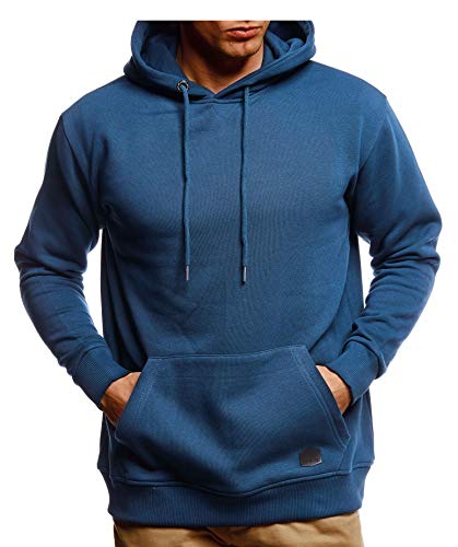 Leif Nelson Herren Hoodie Pullover mit Kapuze Oversize Kapuzenpullover für Männer Pulli Longsleeve Sweatshirt Kaputze Langarm LN8351 Größe M Indigo von Leif Nelson