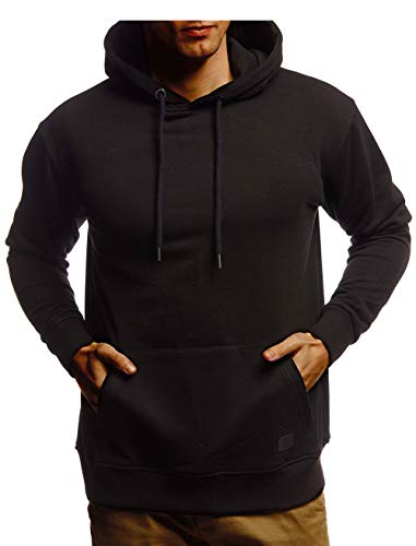 Leif Nelson Herren Hoodie Pullover mit Kapuze Oversize Kapuzenpullover für Männer Pulli Longsleeve Sweatshirt Kaputze Langarm LN8351 Größe M Schwarz von Leif Nelson