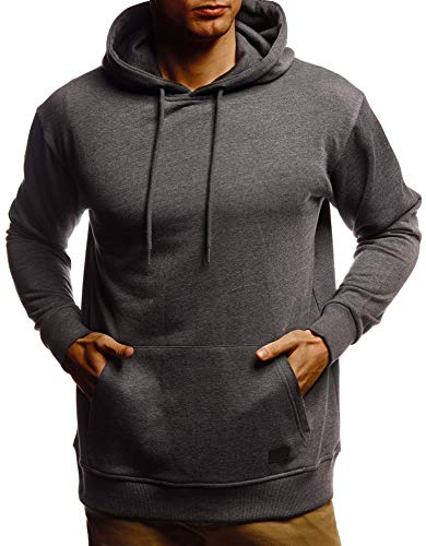 Leif Nelson Herren Hoodie Pullover mit Kapuze Oversize Kapuzenpullover für Männer Pulli Longsleeve Sweatshirt Kaputze Langarm LN8351 Größe XL Anthrazit Melange von Leif Nelson