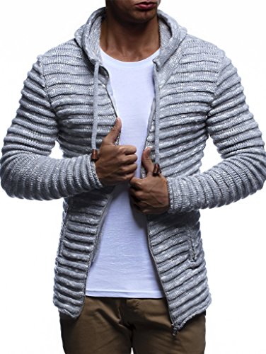 Leif Nelson Strickjacke Herren mit Kapuze & Reissverschluss (Grau, Größe XXL) - Strick Sweatjacke Männer Cardigan für Winter Baumwolle von Leif Nelson