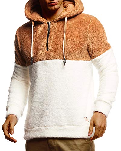 Leif Nelson Herren Hoodie Teddy Fleece Pullover mit Kapuze Kapuzenpullover für Männer Pulli Longsleeve Sweatshirt LN20100 Größe S Camel-Ecru von Leif Nelson